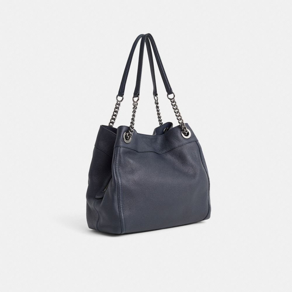 COACH®,Upcrafted Turnlock Edie Shoulder Bag,Leather,Hobo,Logo,Metal,Embossed,Chain Detail,Studded,Color Metal,Casual,Black,Angle View