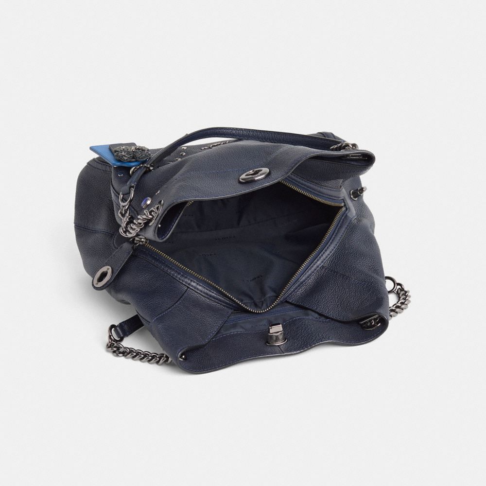 COACH®,Upcrafted Turnlock Edie Shoulder Bag,Leather,Hobo,Logo,Metal,Embossed,Chain Detail,Studded,Color Metal,Casual,Black,Inside View,Top View