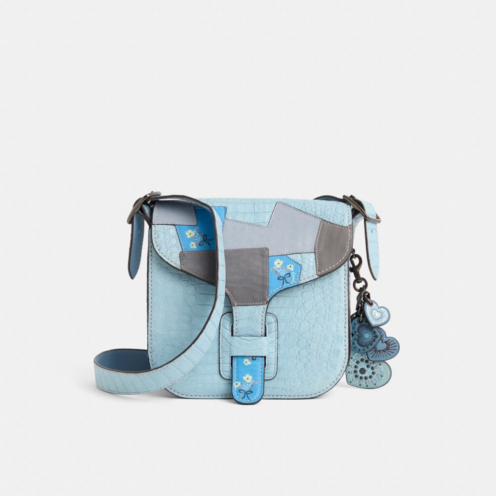 Coach Upcrafted Courier Bag In Crocodile In Pewter/cornflower
