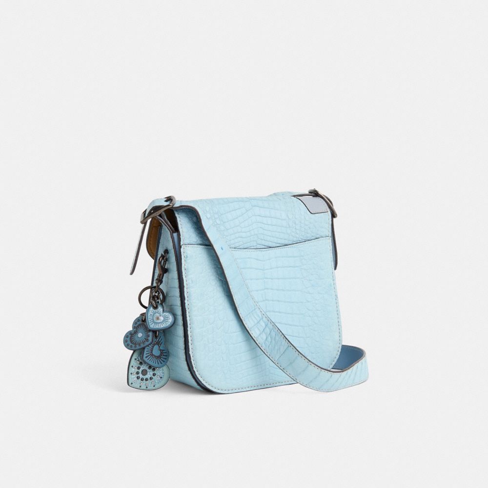 Coach Upcrafted Courier Bag In Crocodile In Pewter/cornflower