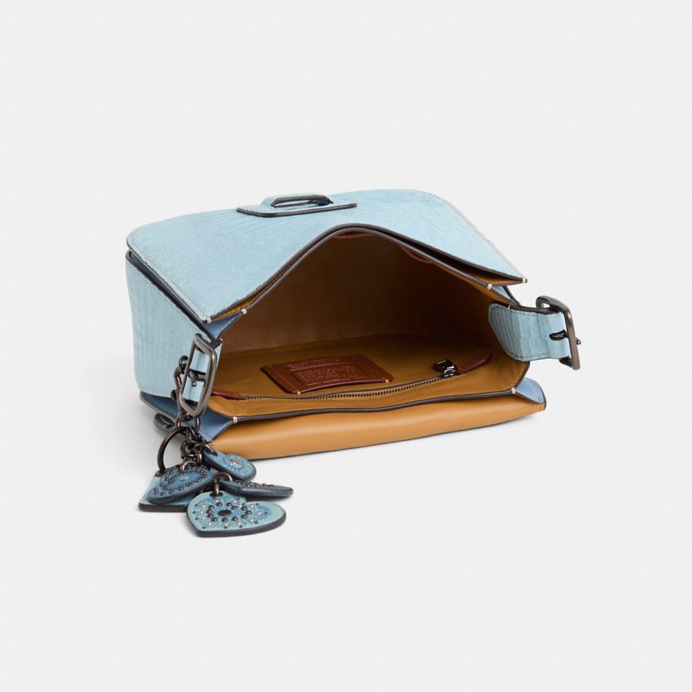 Coach Upcrafted Courier Bag In Crocodile In Pewter/cornflower