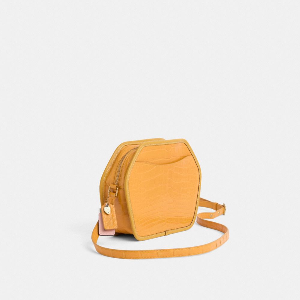Coach Upcrafted Zip Geometric Pouch In Alligator In Brass/yellow