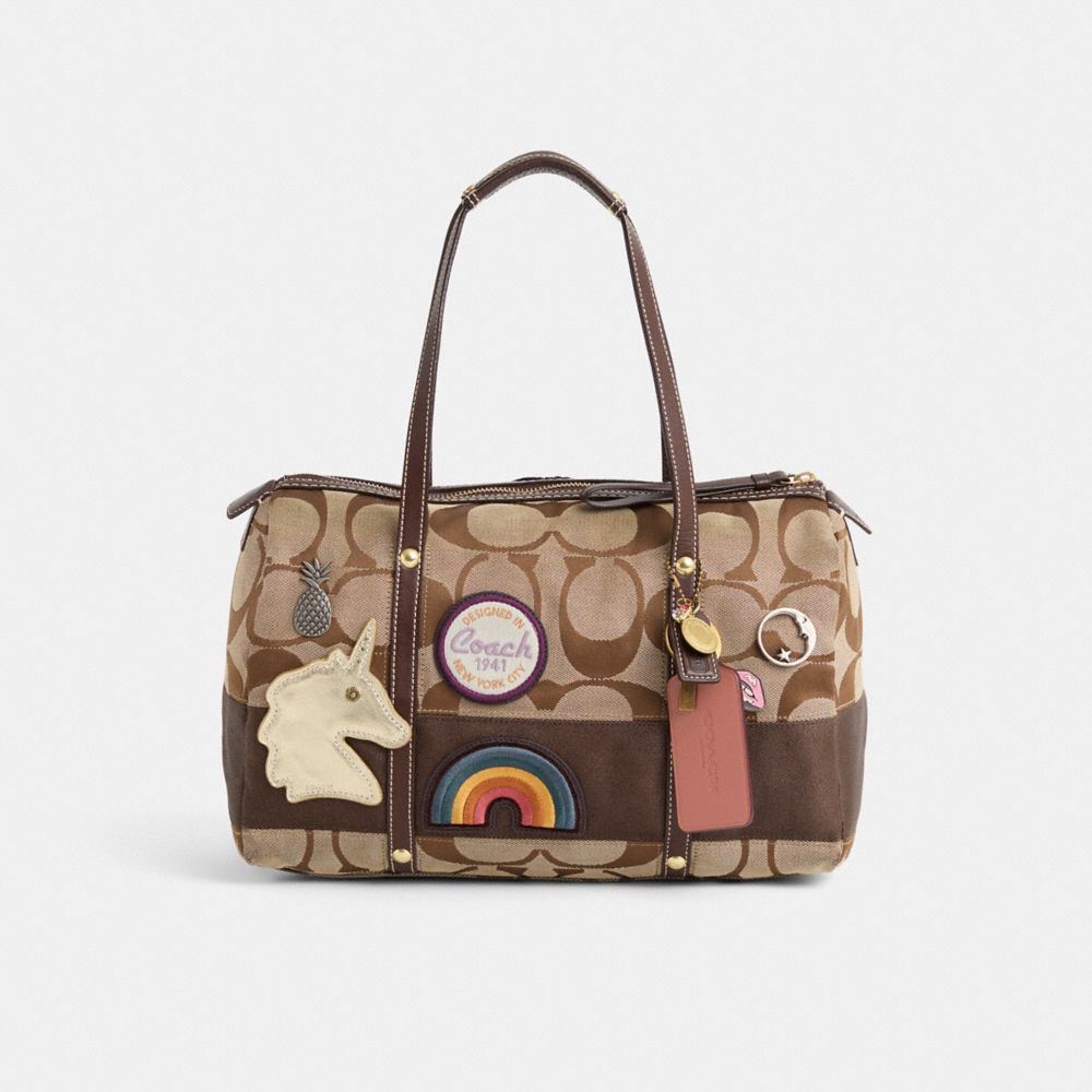 Coach Upcrafted Striped Satchel In Brass/khaki/mahogany