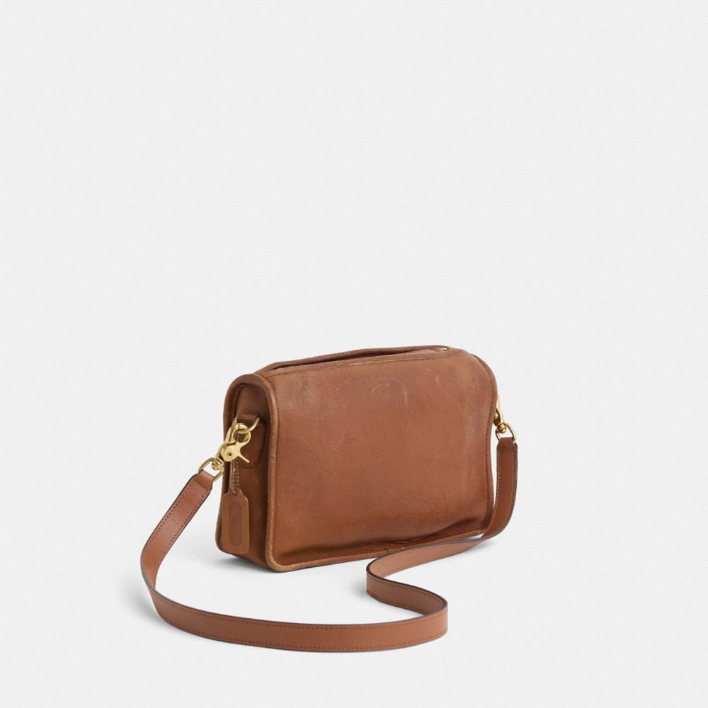 COACH®,Vintage Companion Bag,Leather,Crossbody,Logo,Embossed,Adjustable,Casual,Brown,Angle View