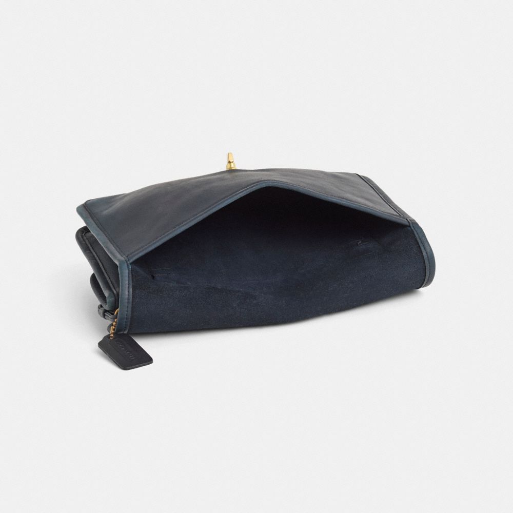 COACH®,Vintage Bonnie Cashin Twin Clutch,Leather,Crossbody,Embossed,Logo,Casual,Black,Inside View,Top View