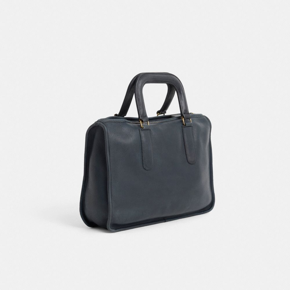 COACH®,Vintage Slim Satchel,Leather,Briefcase,Tag Embellishment,Logo,Work,Black,Angle View