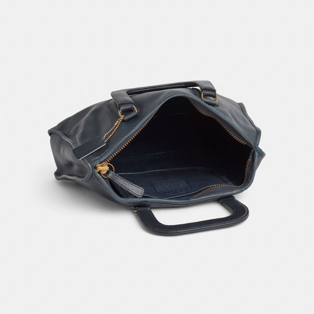 COACH®,Vintage Slim Satchel,Leather,Briefcase,Tag Embellishment,Logo,Work,Black,Inside View,Top View