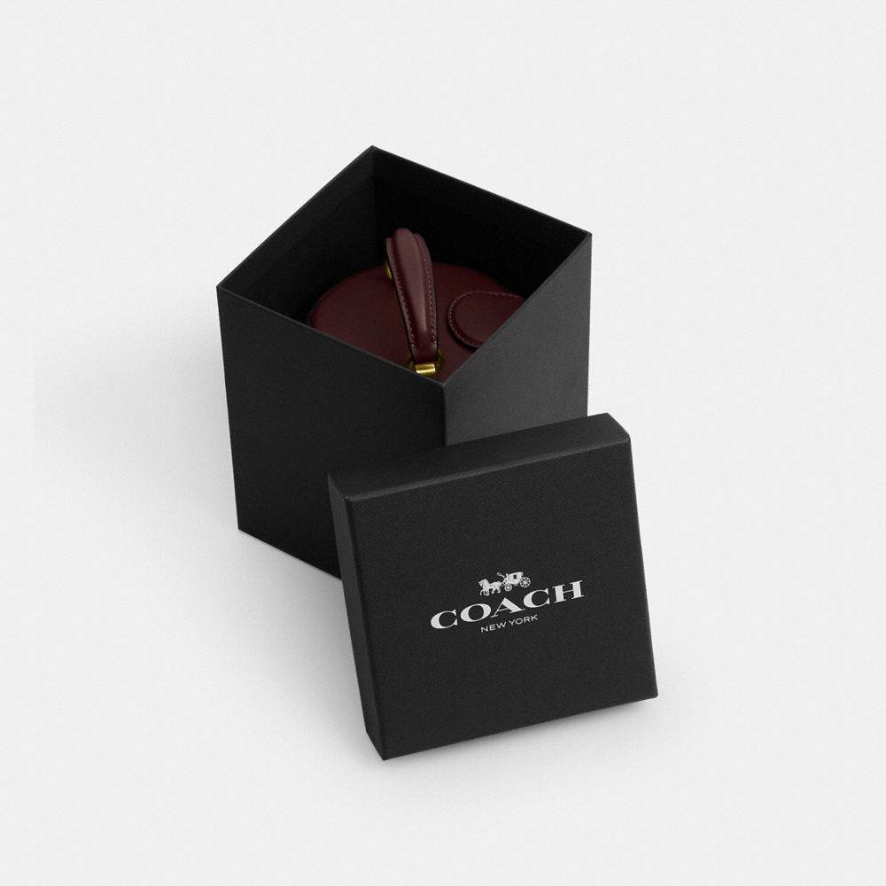 COACH®,Jewelry Box,Jewelry Box,Leather,Rhinestones,3D Embellishment,Mirror Included,Rotates,Brass,Maroon,Front View