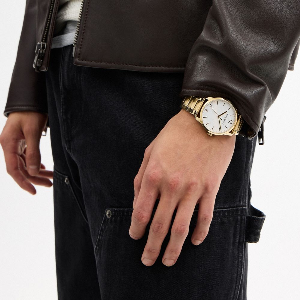 COACH®,Keane Watch, 39 Mm,Analog,Crystal,Mineral,Metal Material,Word Embellishment,Logo,Pattern,Embellished,Water Resistan...,,Detail View