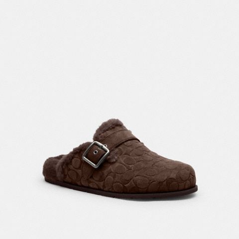 Мужские сабо Coach Buckle Clog In Signature Suede, цвет: Шоколадный коричневый