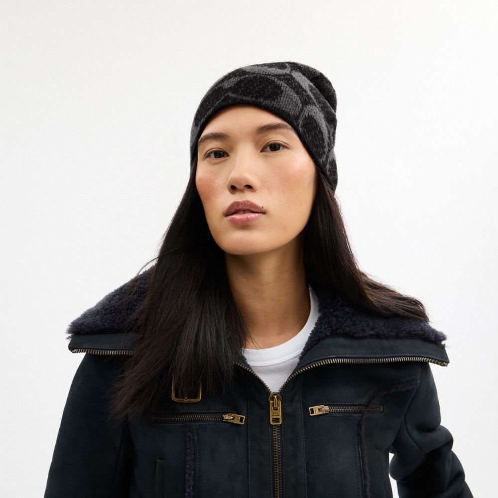 Coach Maxi Signature Knit Beanie In Black
