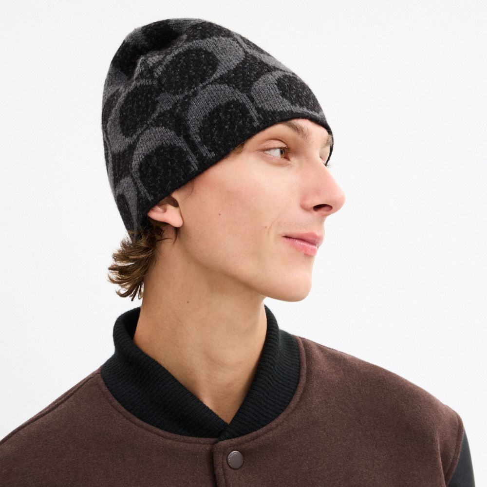 Coach Maxi Signature Knit Beanie In Black