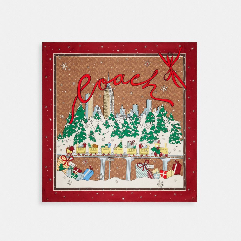 Coach Signature Central Park Print Silk Square Scarf In Brown
