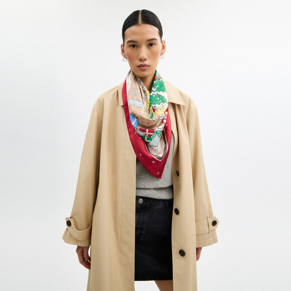 Coach Signature Central Park Print Silk Square Scarf In Brown