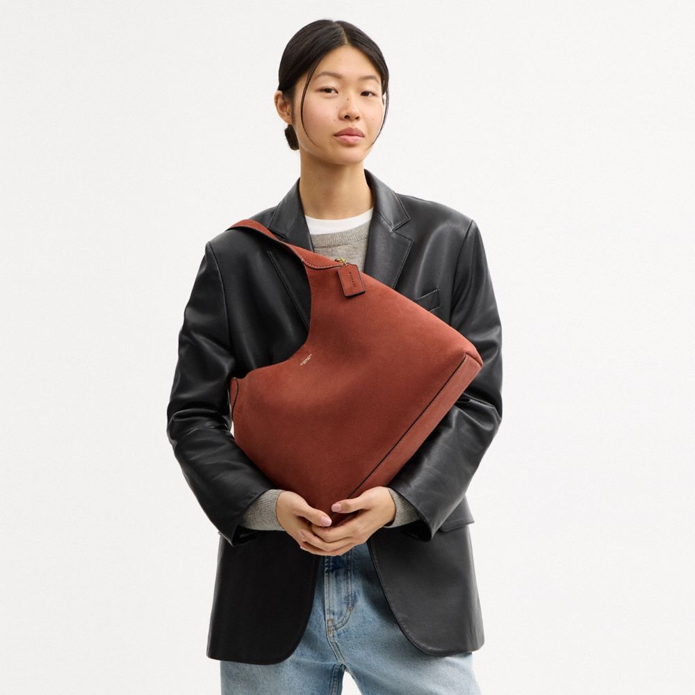 COACH®,Brooklyn Shoulder Bag 34,Suede,Hobo,Brass,Casual,Brown,Detail View