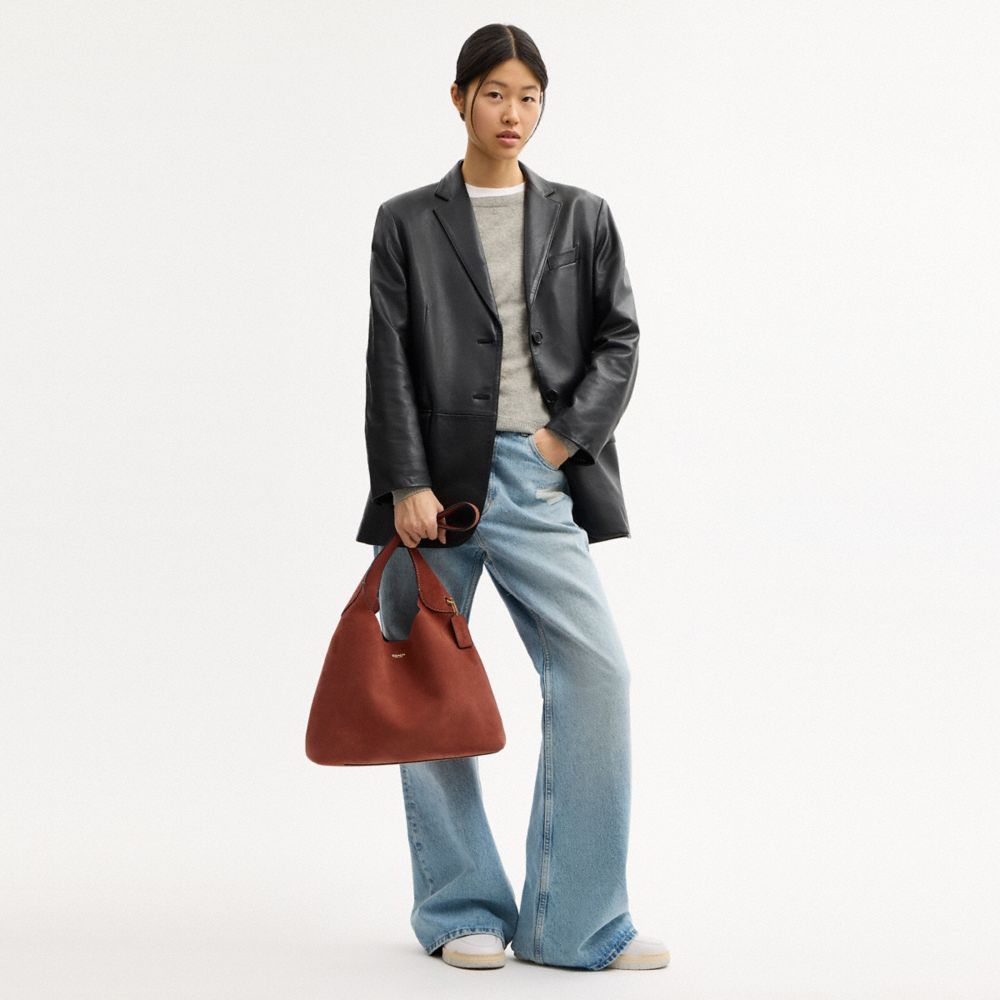 COACH®,Brooklyn Shoulder Bag 34,Suede,Hobo,Brass,Casual,Brown,Detail View