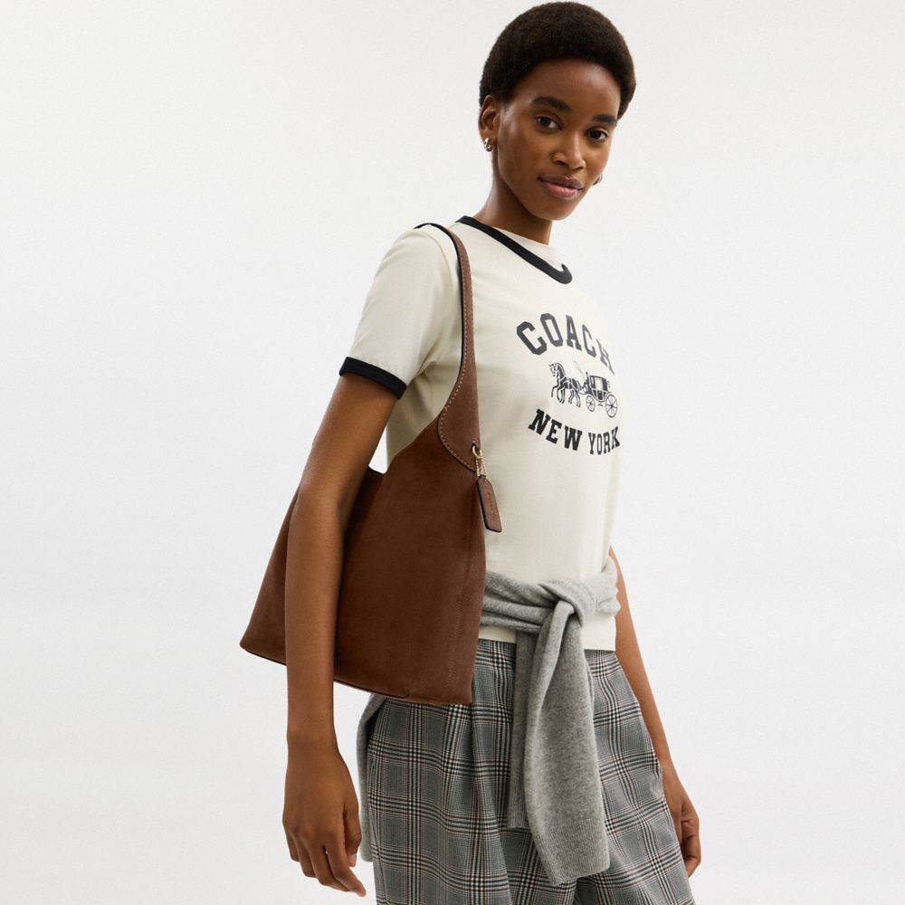 COACH®,Brooklyn Shoulder Bag 34,Suede,Hobo,Brass,Casual,Brown,Detail View