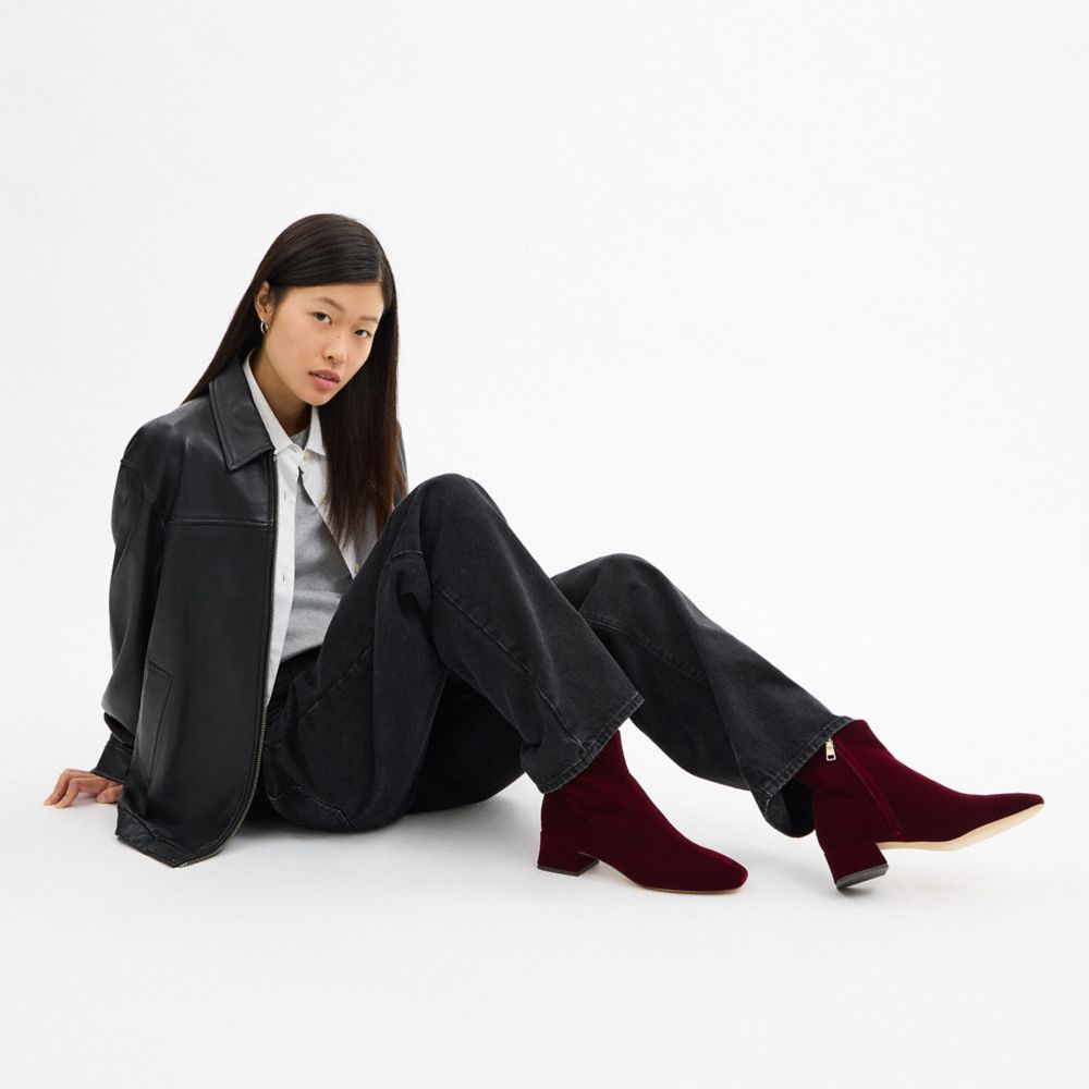 COACH®,Block Heel Bootie,Maroon,Detail View