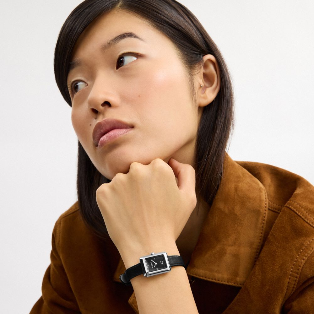 COACH®,Mara Watch, 19 Mm X 26 Mm,Analog,Leather,Mineral,Logo,Word Embellishment,Water Resistant,Stainless Steel,Casual,Black,Detail View