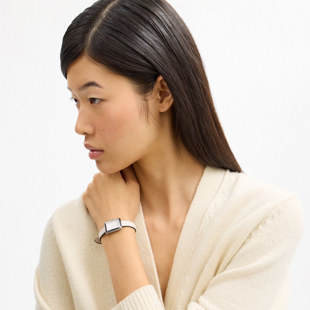 COACH®,Mara Watch, 19 Mm X 26 Mm,Analog,Leather,Mineral,Word Embellishment,Logo,Water Resistant,Stainless Steel,Casual,Cream,Detail View