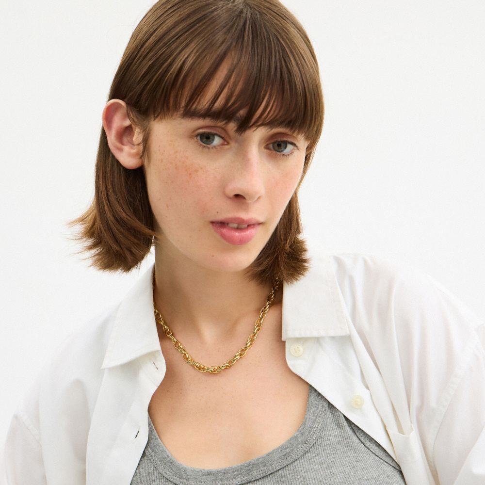 Coach Brushed Link Chain Necklace In Gold