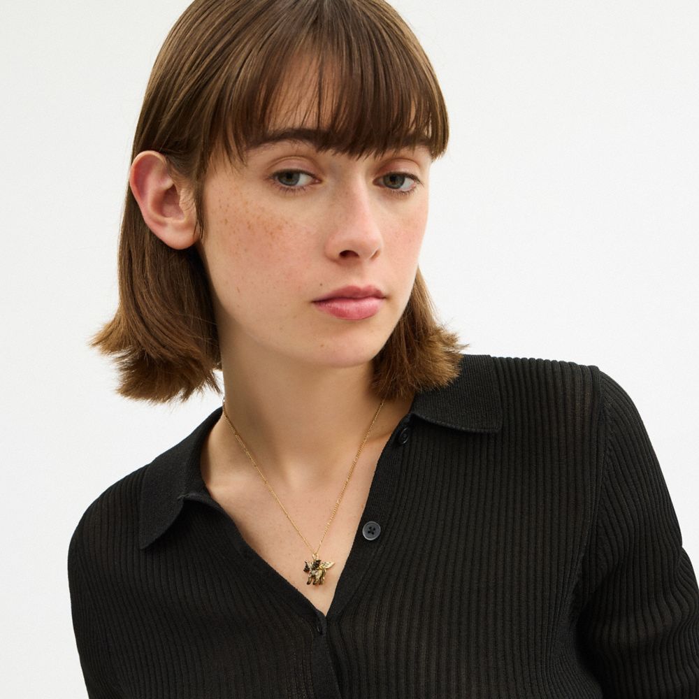 COACH®,Brushed Pegasus Pendant Necklace,,Detail View