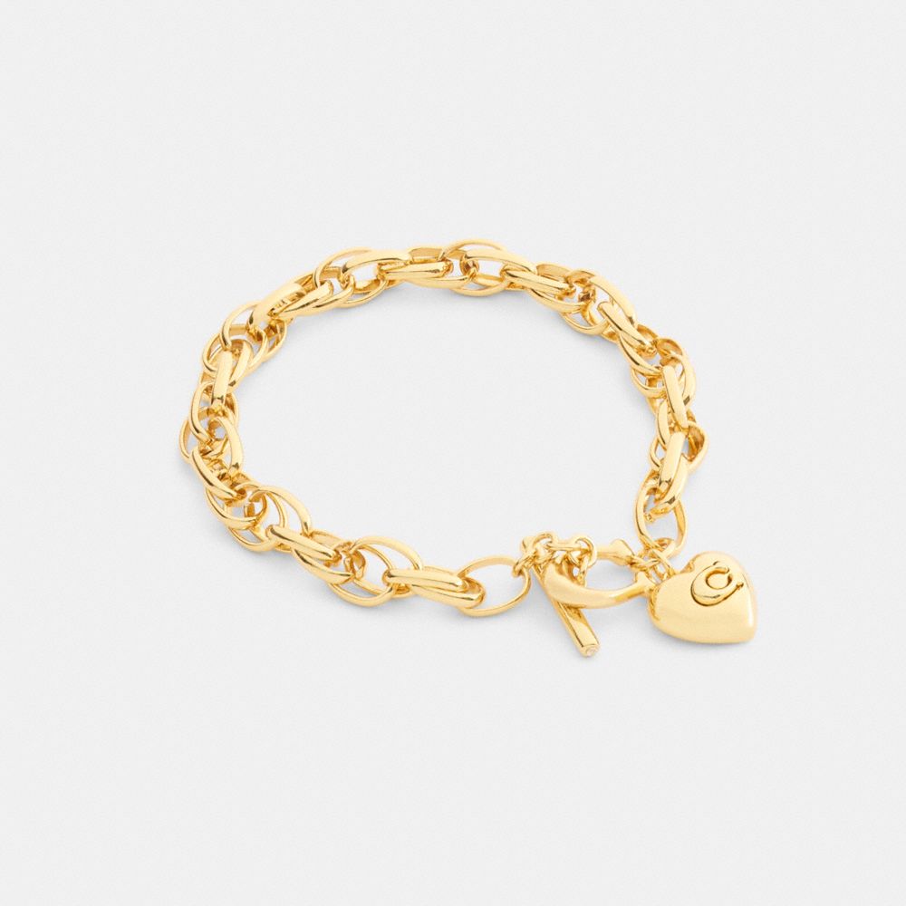 Coach Brushed Link Heart Chain Bracelet In Gold