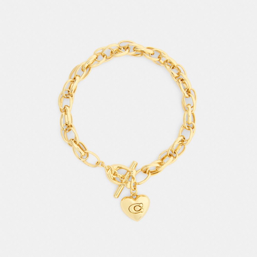 Coach Brushed Link Heart Chain Bracelet In Gold