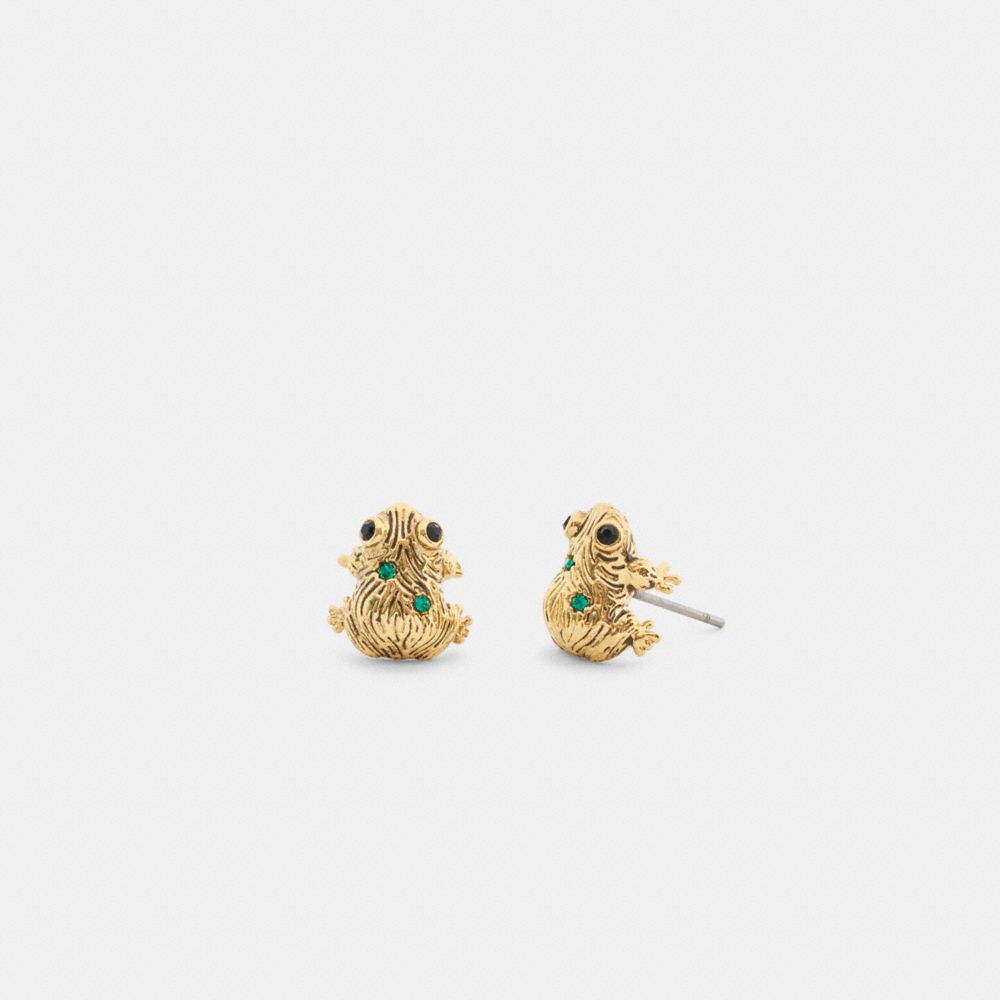 Coach Brushed Frog Stud Earrings In Gold