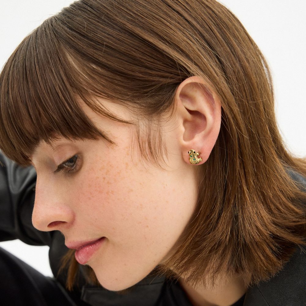 Coach Brushed Frog Stud Earrings In Gold