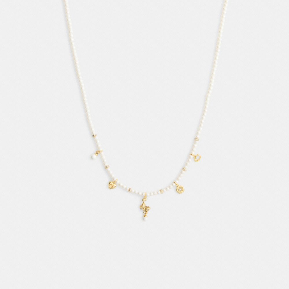 Coach Mini Cat Pearl Charms Necklace In Gold