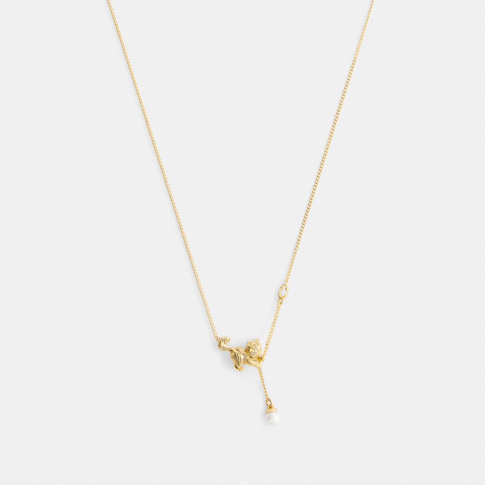 Coach Cat Pearl Pendant Necklace In Gold