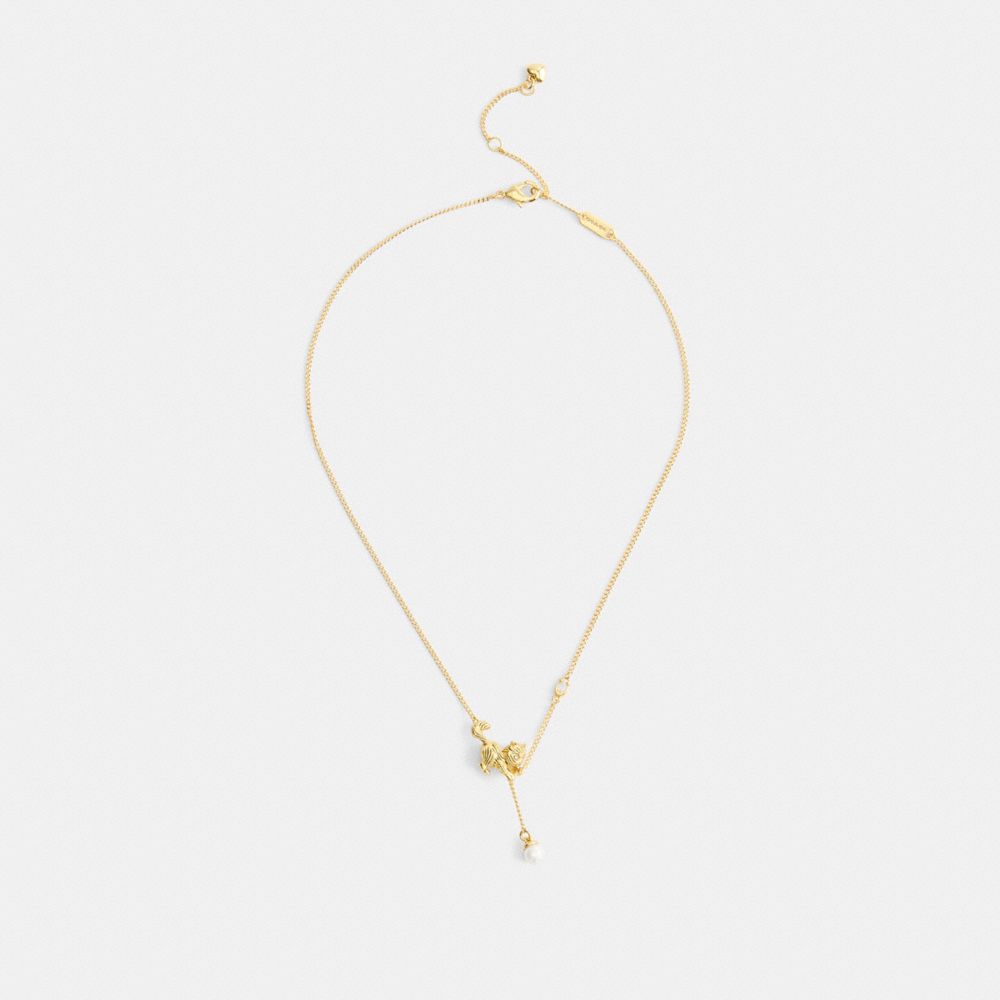 Coach Cat Pearl Pendant Necklace In Gold