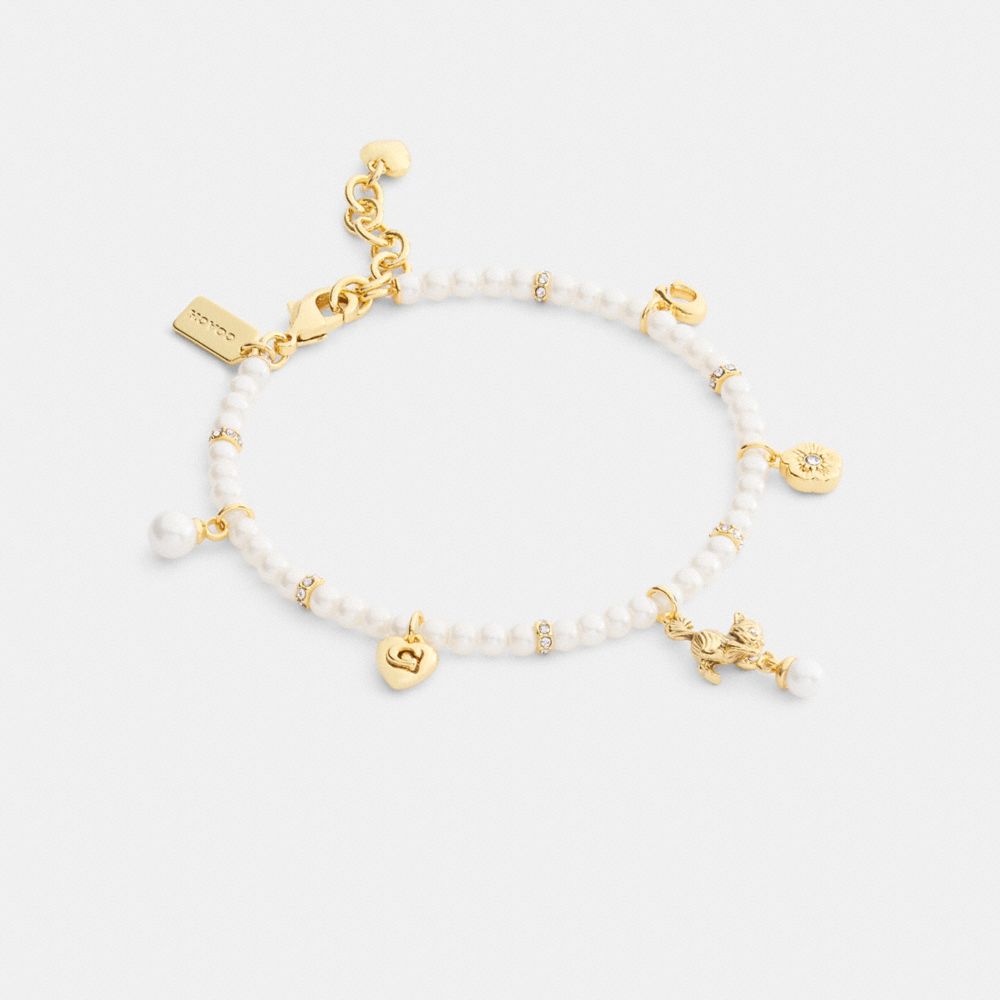 Coach Mini Cat Pearl Charms Bracelet In Multi
