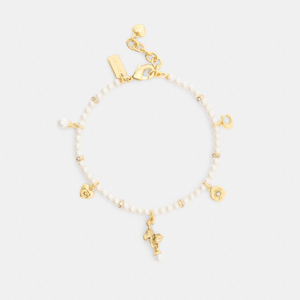 Coach Mini Cat Pearl Charms Bracelet In Multi