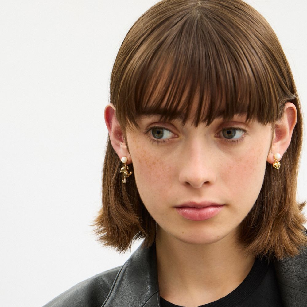 COACH®,Cat Pearl Mismatch Drop Earrings,,Detail View