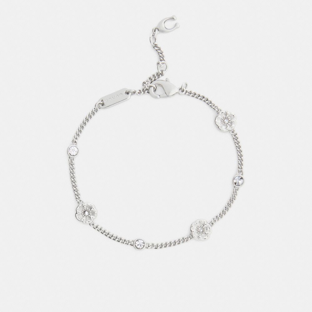Coach Tea Rose Station Linear Bracelet In Metallic