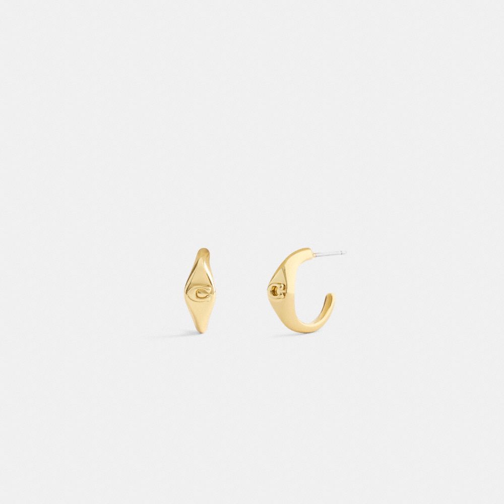 Coach Signet Signature Huggie Earrings In Gold
