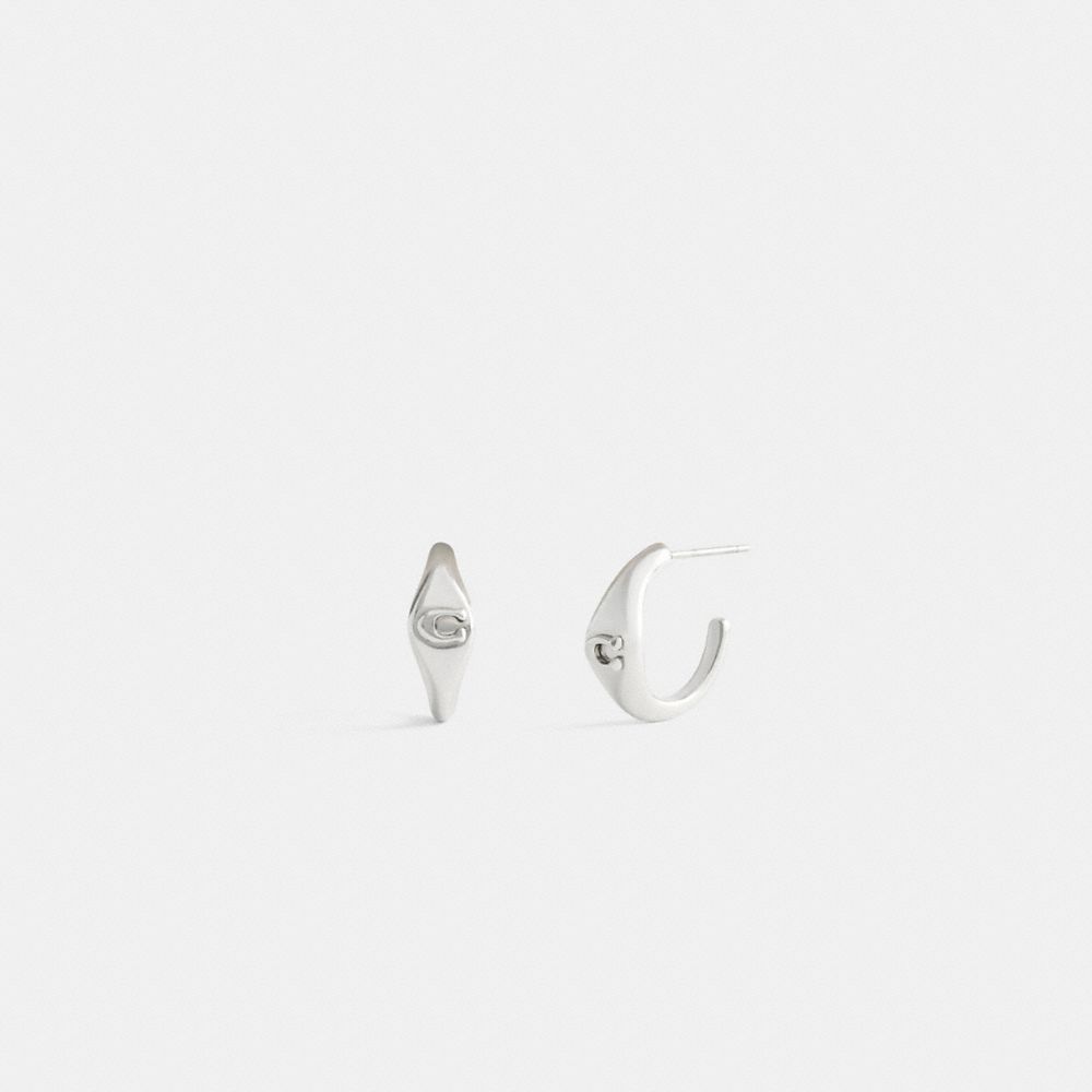 Coach Signet Signature Huggie Earrings In Metallic