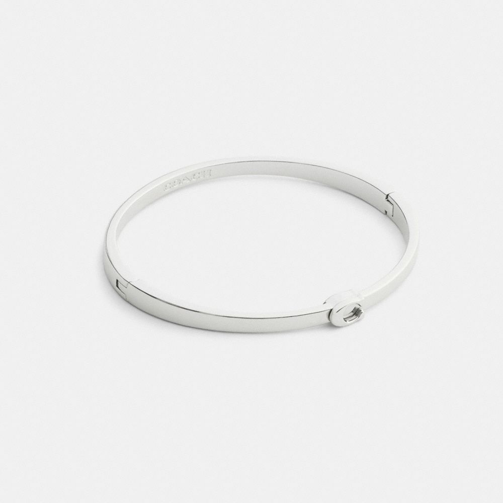Coach Thin Signature Hinged Bangle In Silver