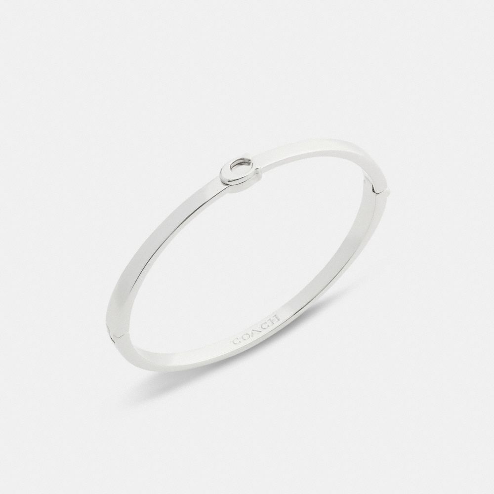 Coach Thin Signature Hinged Bangle In Silver