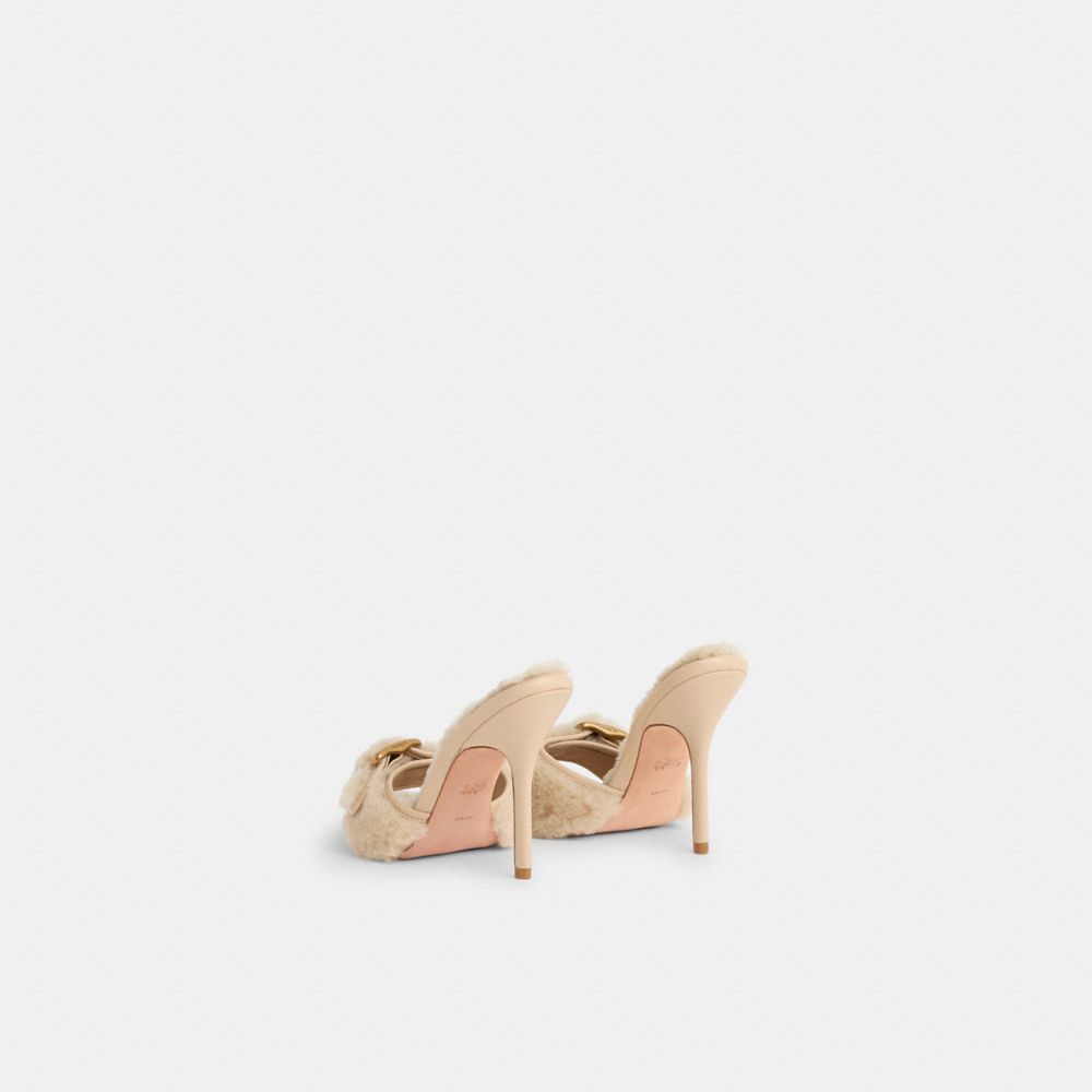 COACH®,Restored Shearling Buckle Mule,Beige,Back View