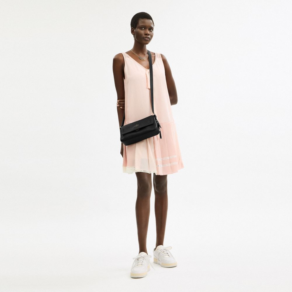 COACH®,Etta Small Flap Shoulder Bag,Leather,Shoulder Bag,Metal,Logo,Adjustable,Lined,Compact,Casual,Black,Detail View