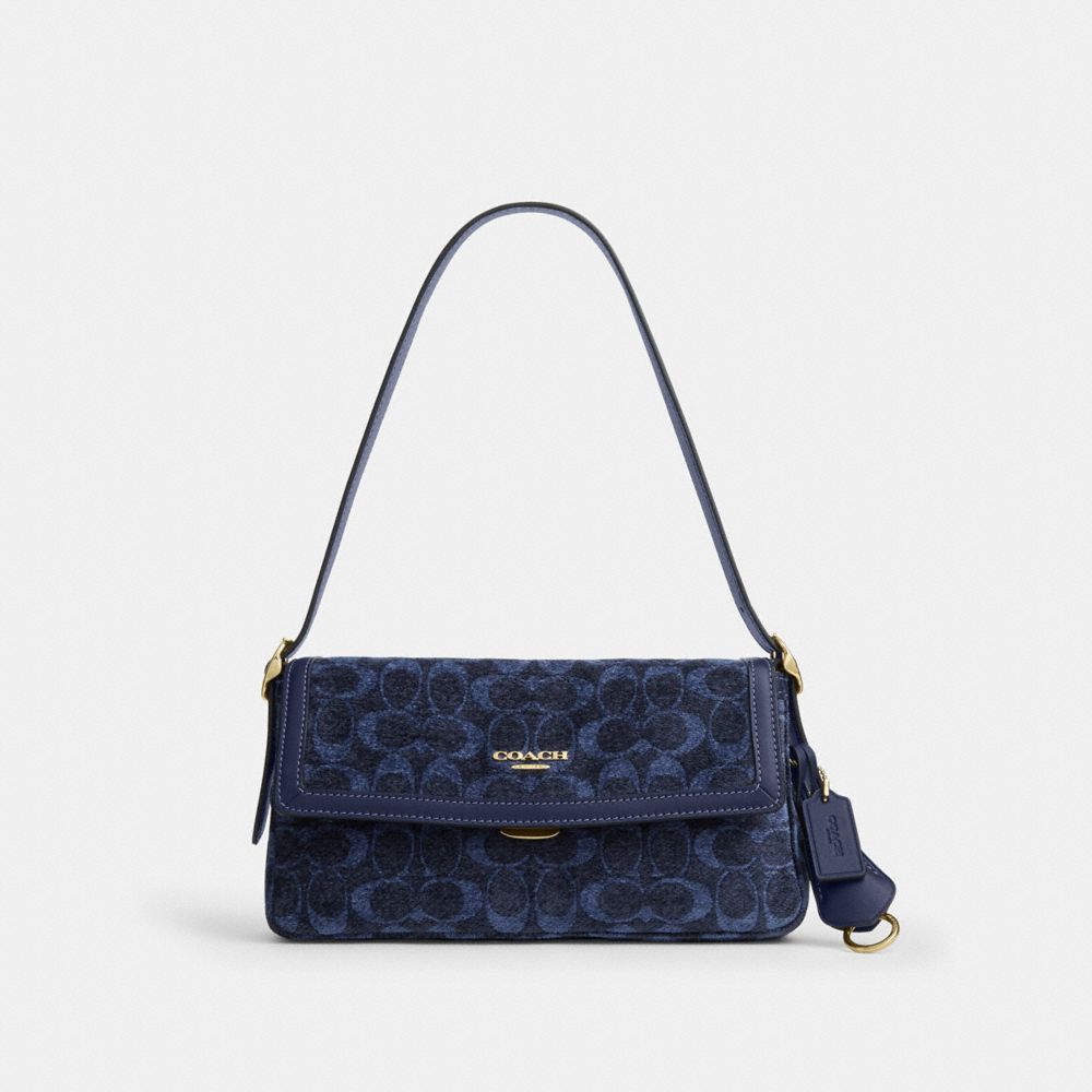 COACH®,Etta Small Flap Shoulder Bag In Signature Chenille,Lining Canvas,Leather,Fabric,Shoulder Bag,Word Embellishment,Log...,,Front View