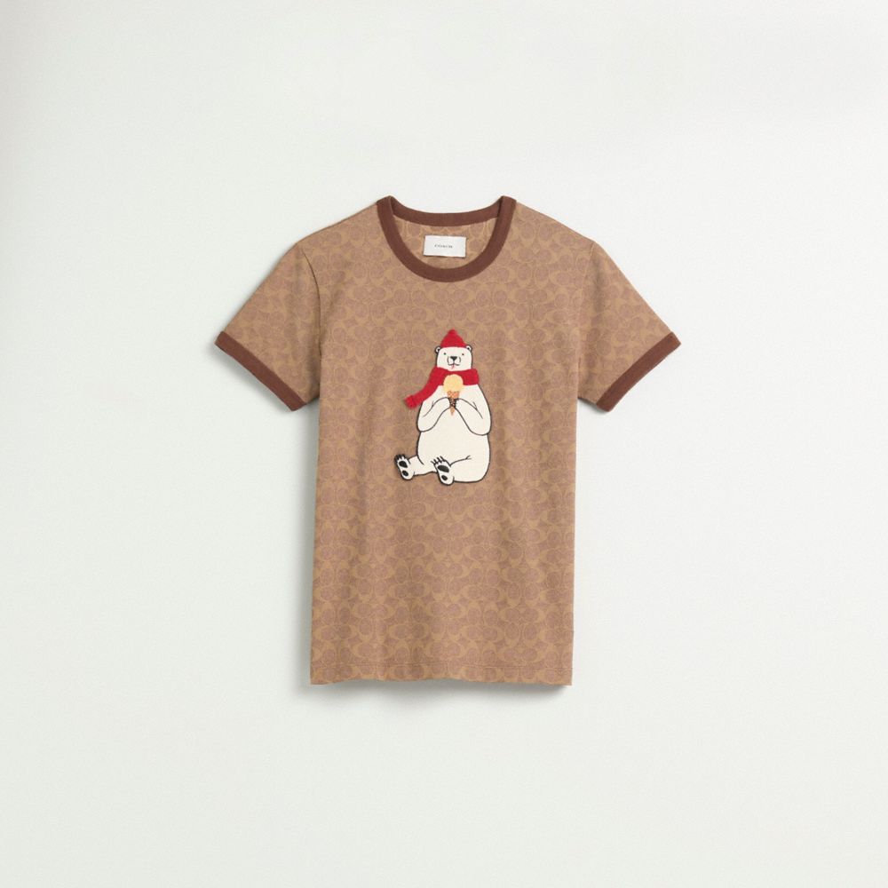 Shop Coach Restored Signature Polar Bear T Shirt In Khaki