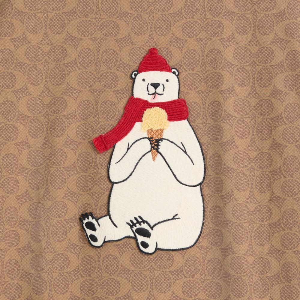 COACH®,Restored Signature Polar Bear T Shirt,Cotton,T Shirt,Piping,Eco-Friendly,Casual,Brown,Scale View
