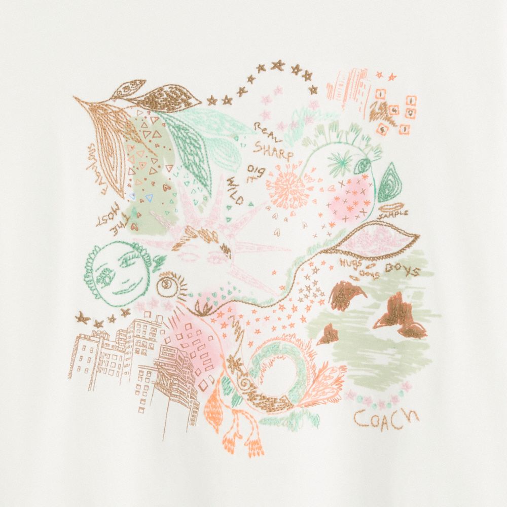 COACH®,Restored Doodle Dream T-Shirt,Cotton,T Shirt,Casual,White,Scale View