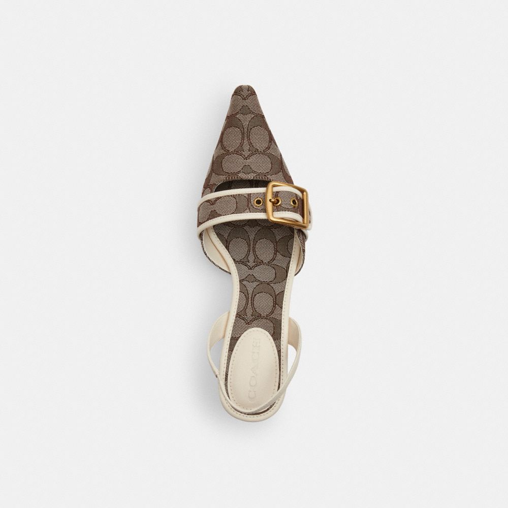 COACH®,Margot Slingback In Signature Jacquard,Leather,Lining Leather,Recycled Cotton,Cotton,Polyester,Recycled Polyester,L...,Brown,Inside View,Top View