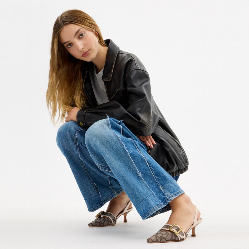 COACH®,Margot Slingback In Signature Jacquard,Recycled Polyester,Cotton,Recycled Cotton,Leather,Lining Leather,Lining Recy...,Brown,Detail View