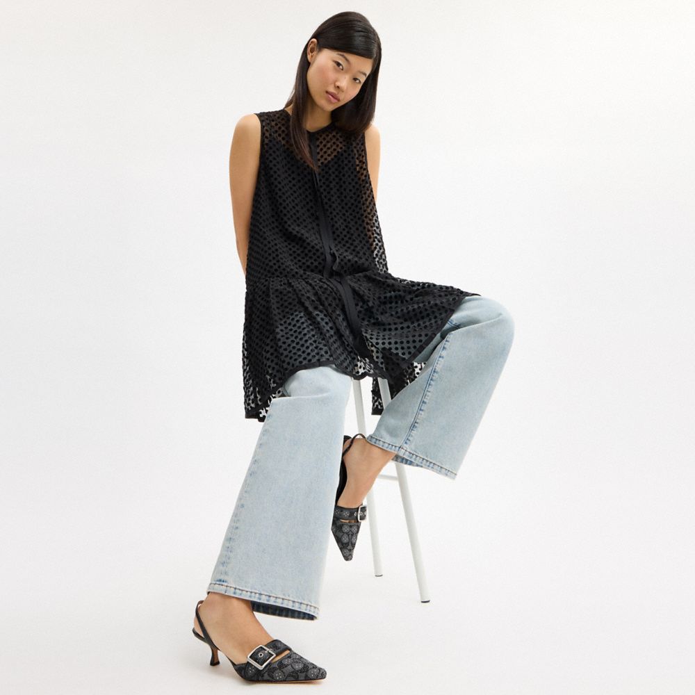 COACH®,Margot Slingback In Crystal Signature Jacquard,Leather,Recycled Polyester,Cotton,Pumps,Crystal,Fabric,Piping,Rhines...,Black,Detail View